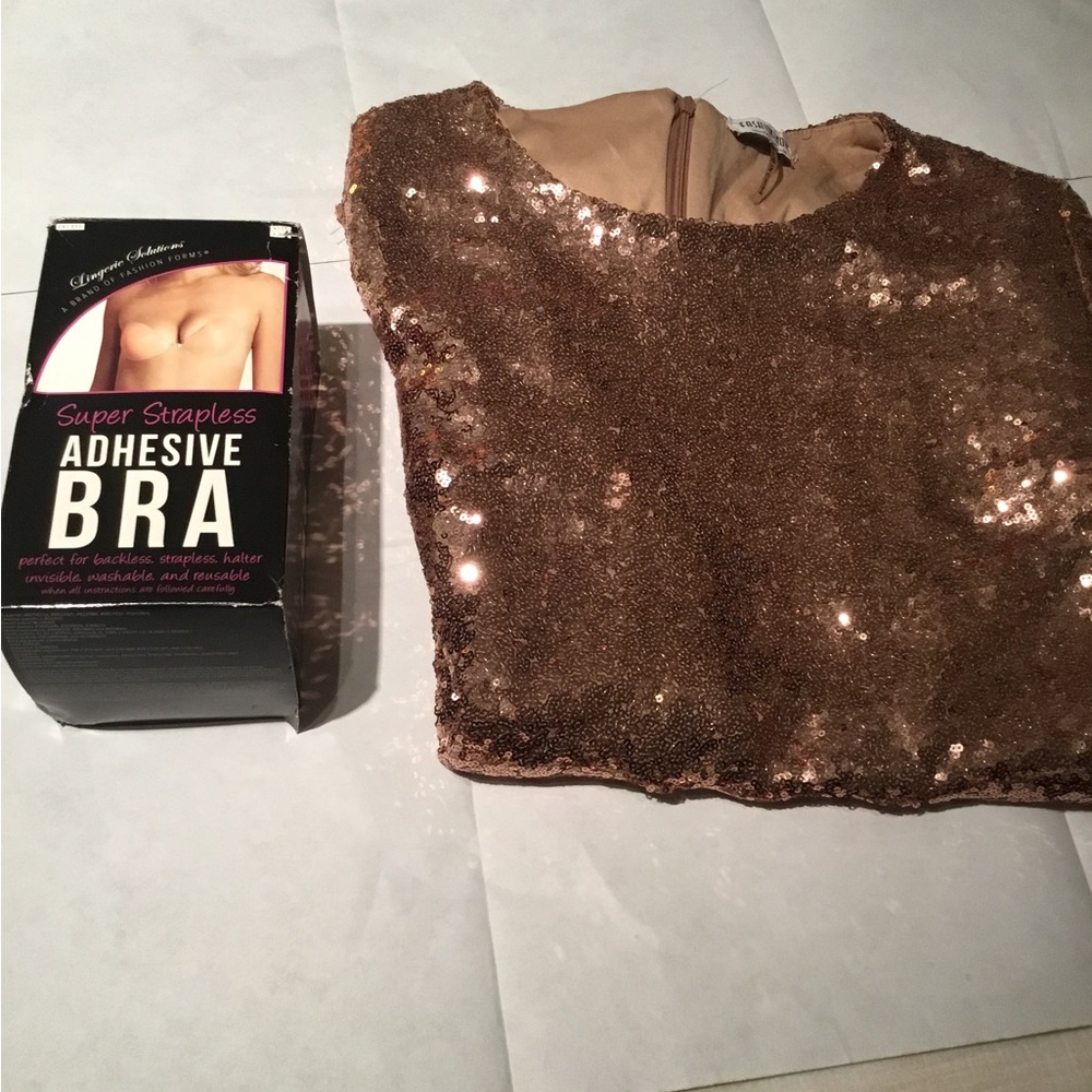 Fashion Nova Rose Gold Sequin Crop Top Jumpsuit
